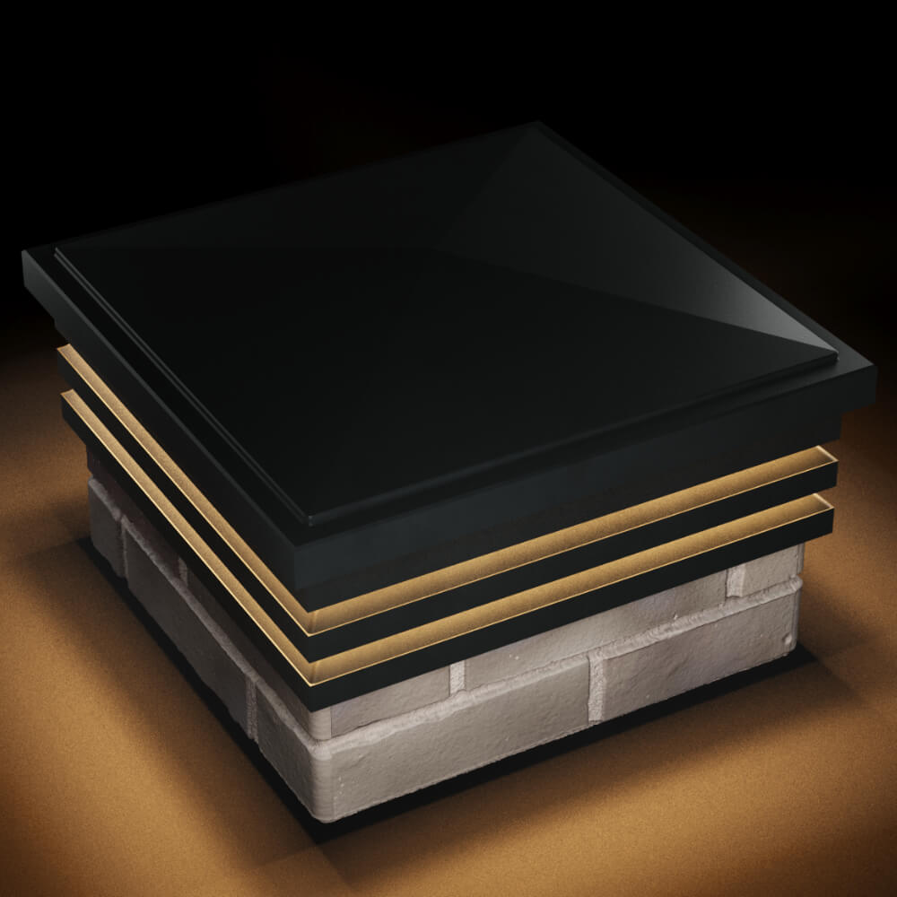 Колпак Zking Бона ХайТек Черный на столб 1.5х1.5 кирпича (385х385мм) с подсветкой в Харцызске фото