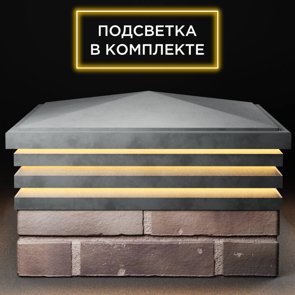 Колпак Zking Бона ХайТек Серый на столб 2х2 кирпича (513х513мм) с подсветкой Харцызск фото