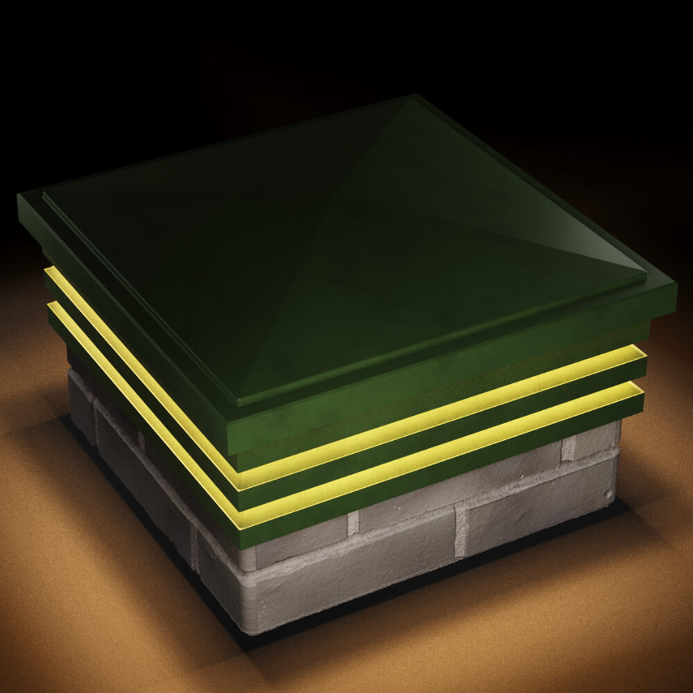 Колпак Zking Бона ХайТек Зеленый на столб 1.5х1.5 кирпича (385х385мм) с подсветкой в Харцызске фото