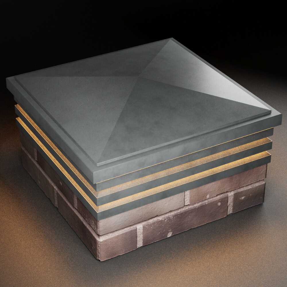 Колпак Zking Бона ХайТек Серый на столб 2х2 кирпича (513х513мм) с подсветкой в Харцызске фото