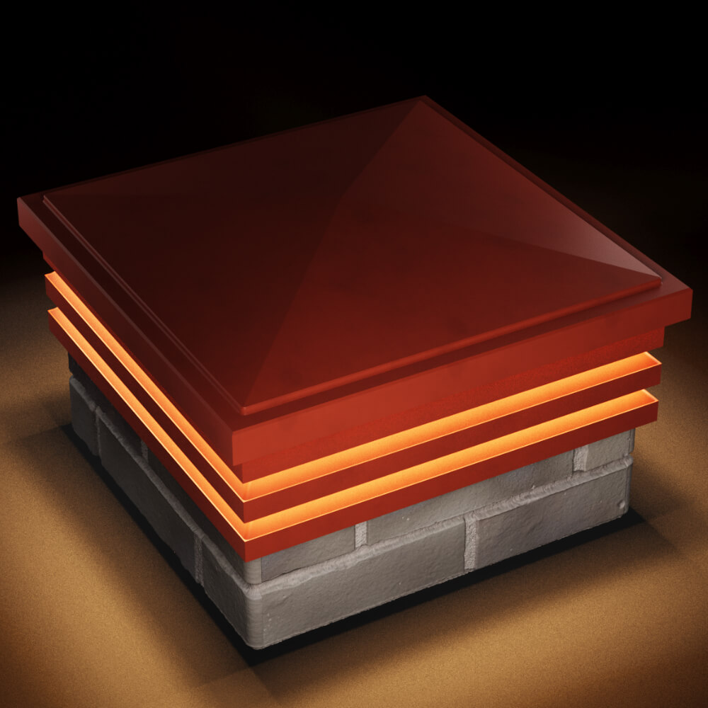 Колпак Zking Бона ХайТек Красный на столб 1.5х1.5 кирпича (385х385мм) с подсветкой в Харцызске фото