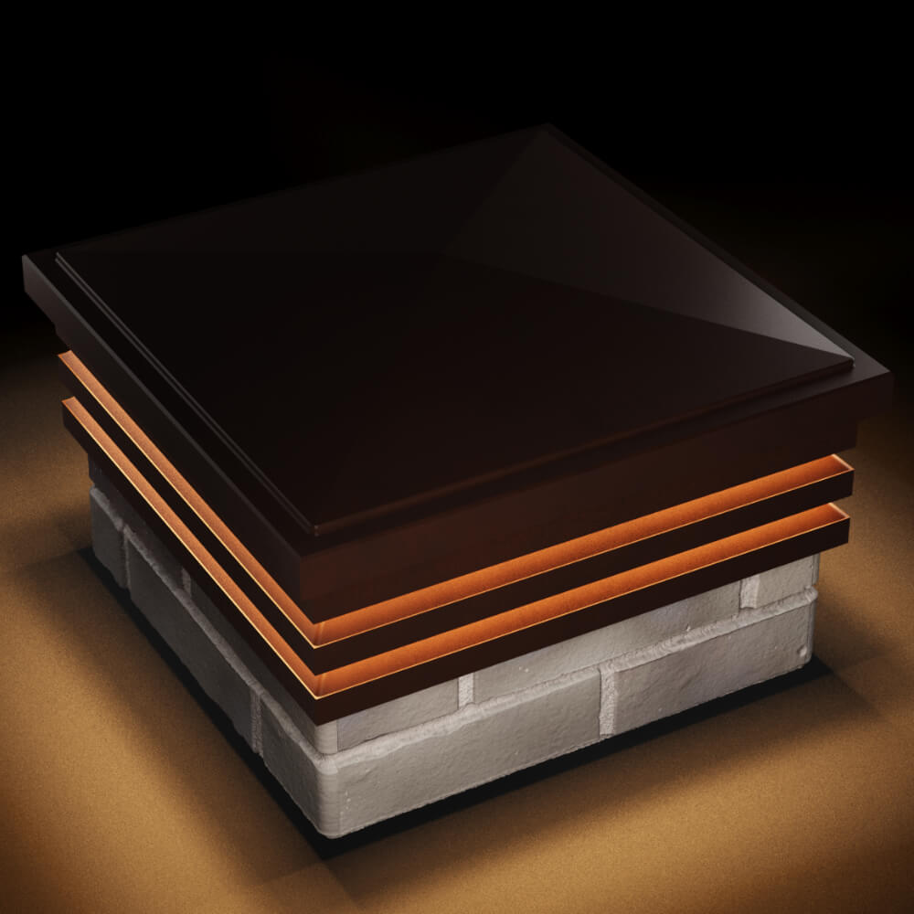 Колпак Zking Бона ХайТек Коричневый на столб 1.5х1.5 кирпича (385х385мм) с подсветкой в Харцызске фото