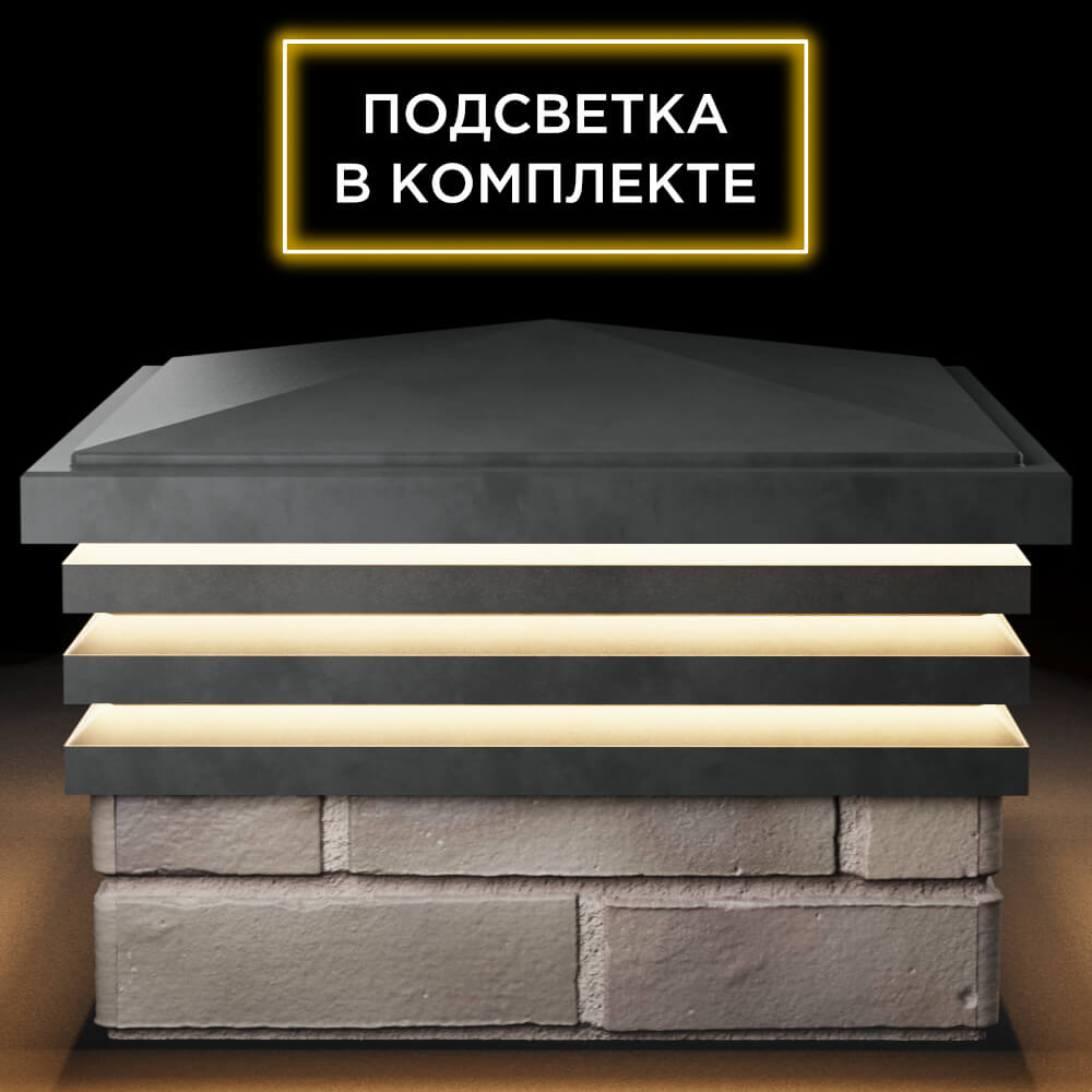 Колпак Zking Бона ХайТек Серый на столб 1.5х1.5 кирпича (385х385мм) с подсветкой Харцызск фото